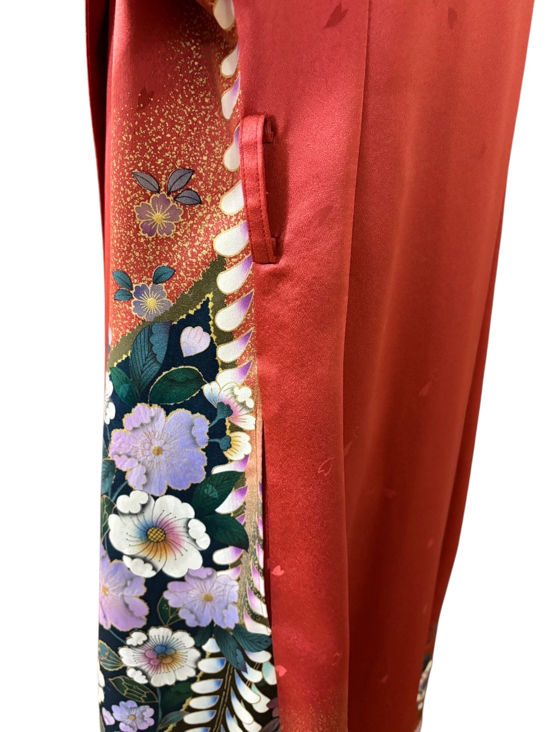 【辻ヶ花】真っ赤な振袖リメイクドレスコート ※右後ろに汚れ有り