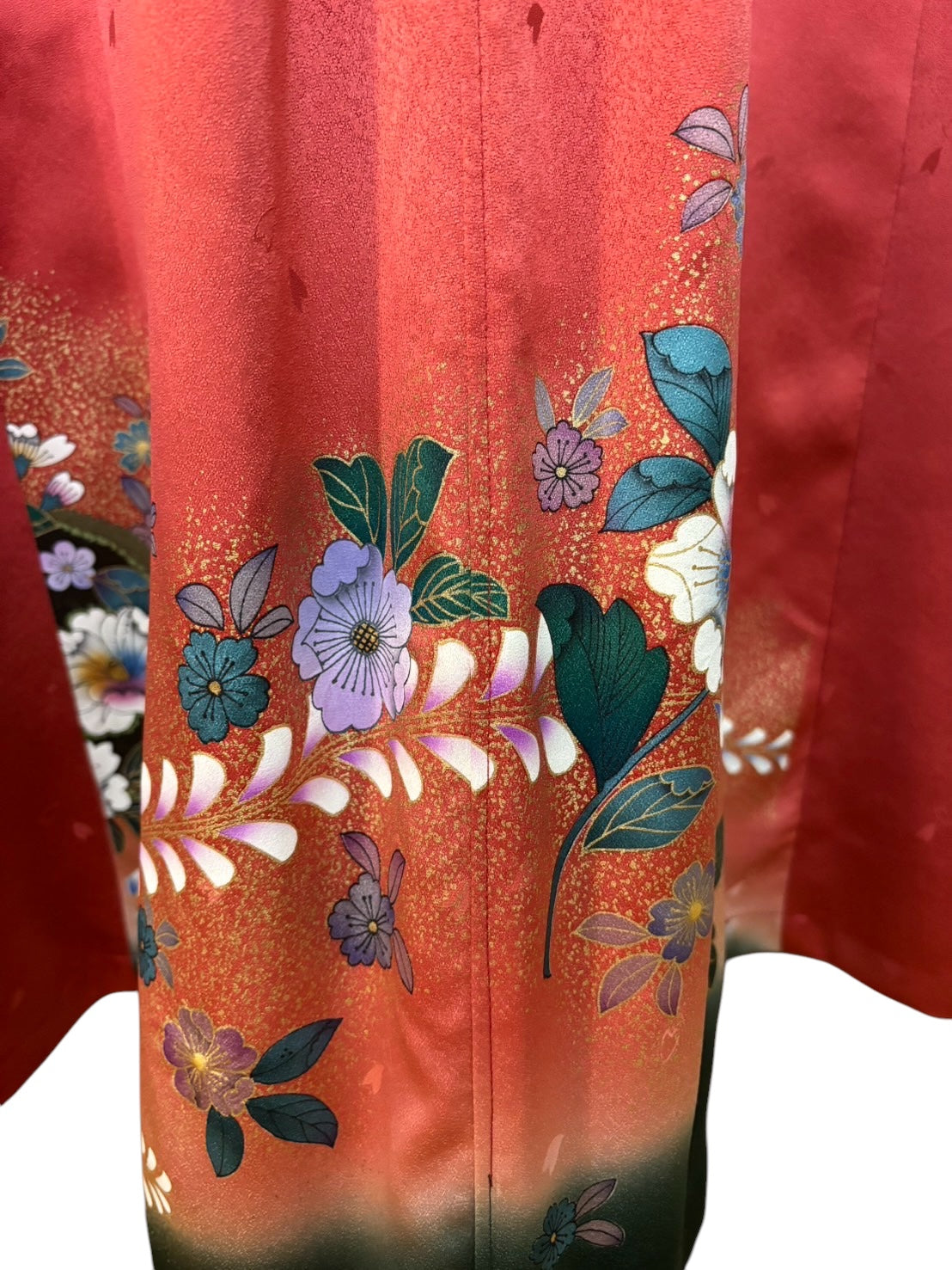 【辻ヶ花】真っ赤な振袖リメイクドレスコート ※右後ろに汚れ有り