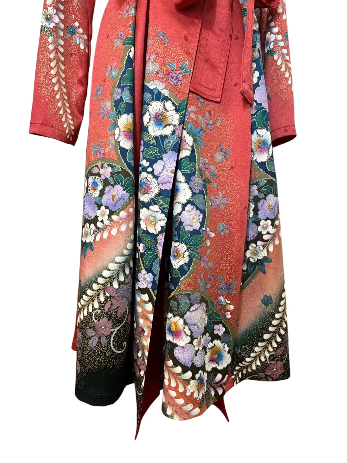 【辻ヶ花】真っ赤な振袖リメイクドレスコート ※右後ろに汚れ有り