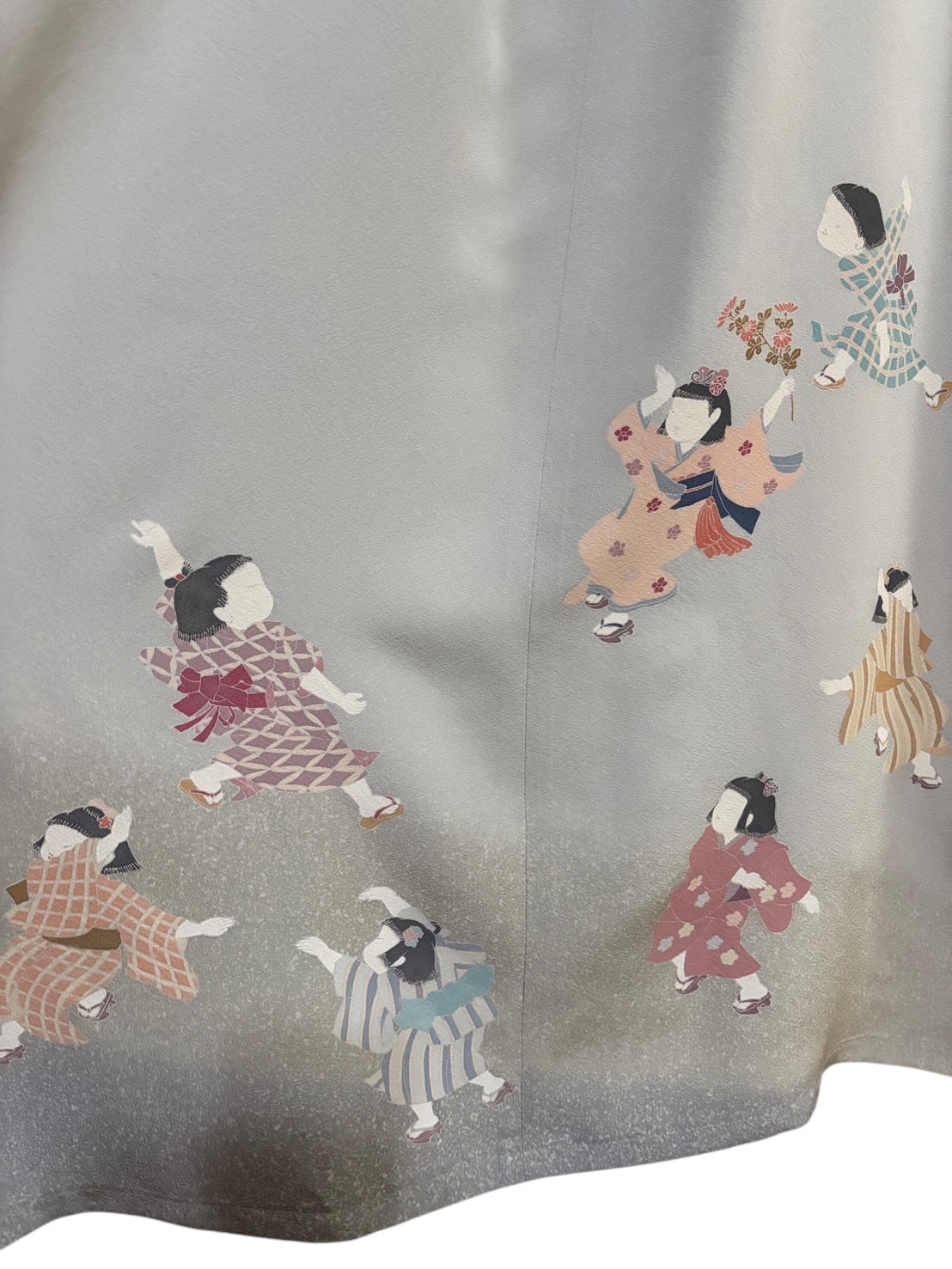 【落款有り「淋水」】童子が描かれた訪問着リメイクドレスコート 身頃裏地付き