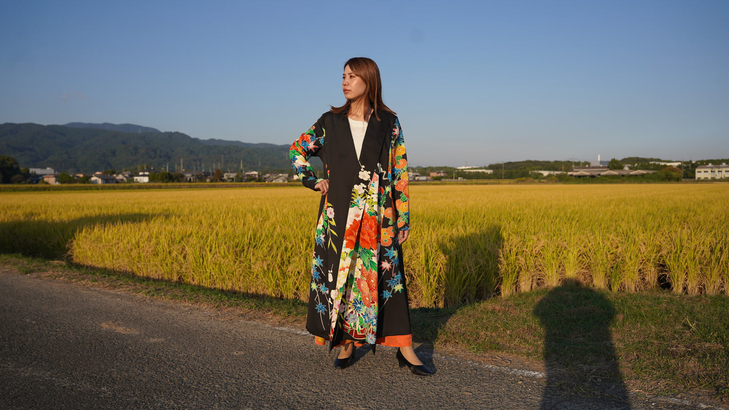 【45年前の着物】振袖リメイクドレスコート