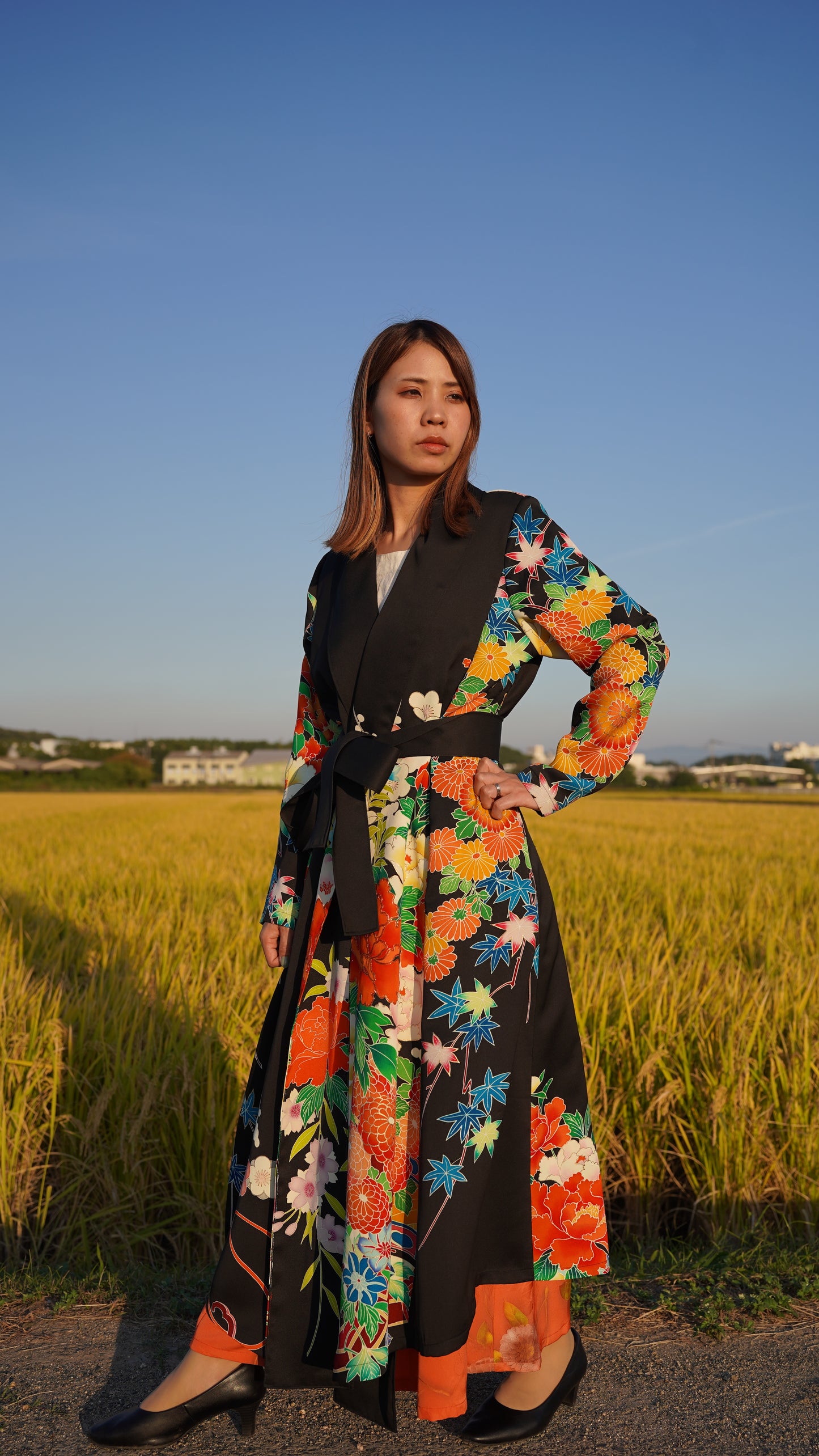 【45年前の着物】振袖リメイクドレスコート