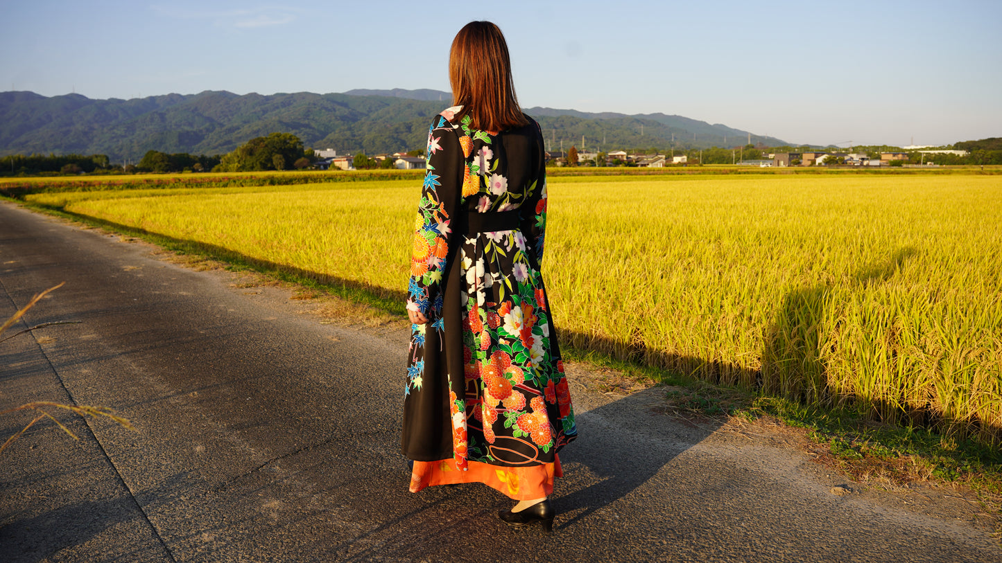 【45年前の着物】振袖リメイクドレスコート