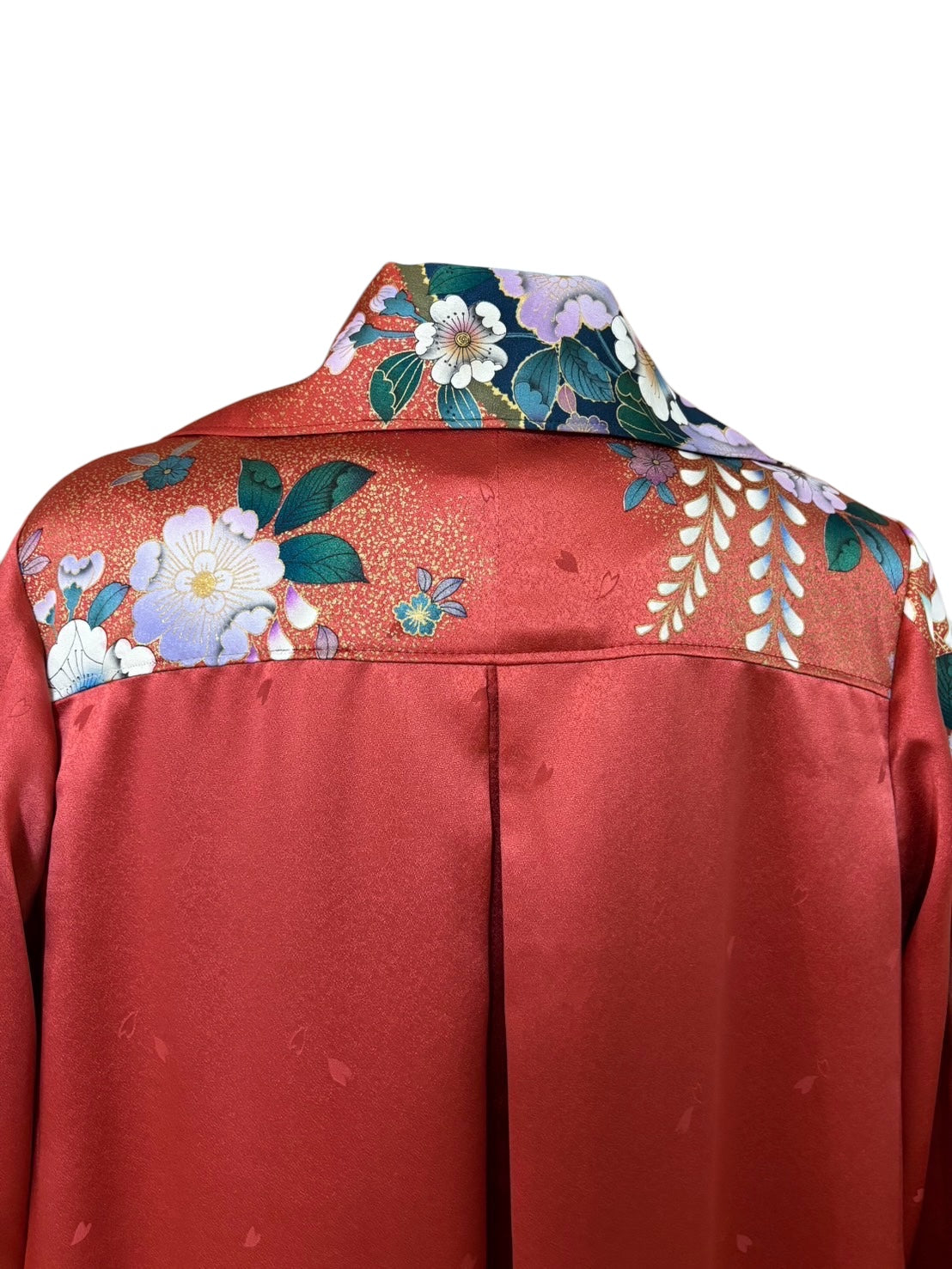 【辻ヶ花】真っ赤な振袖リメイクドレスコート ※右後ろに汚れ有り