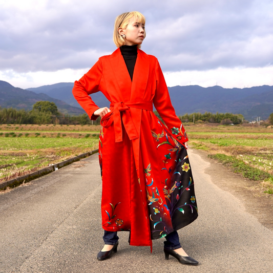 【落款あり】斉藤三才振袖リメイクドレスコート
