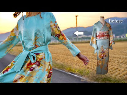 【昭和時代の着物（推定50年〜60年前】訪問着リメイクAラインワンピース